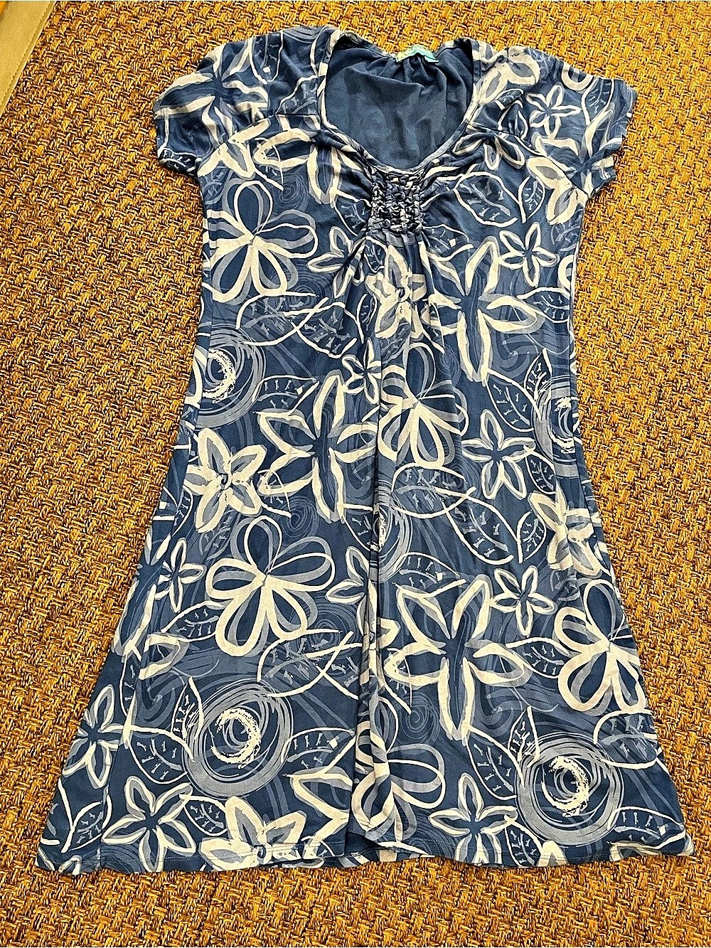 Fresh Products Floral Mini Dress in Blue & Beige